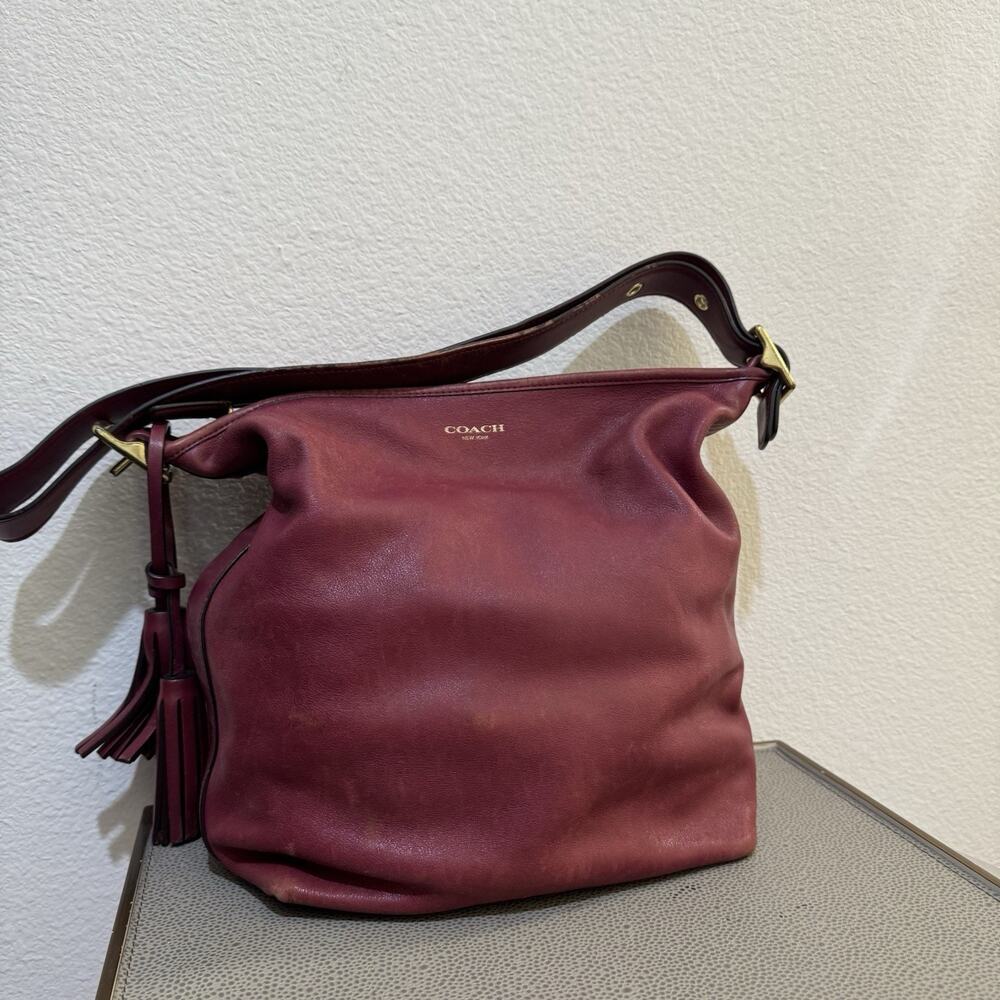 Coach 19889 LARGE Raspberry Legacy Duffle Bag W/ Zip Closure & Tassel Detail